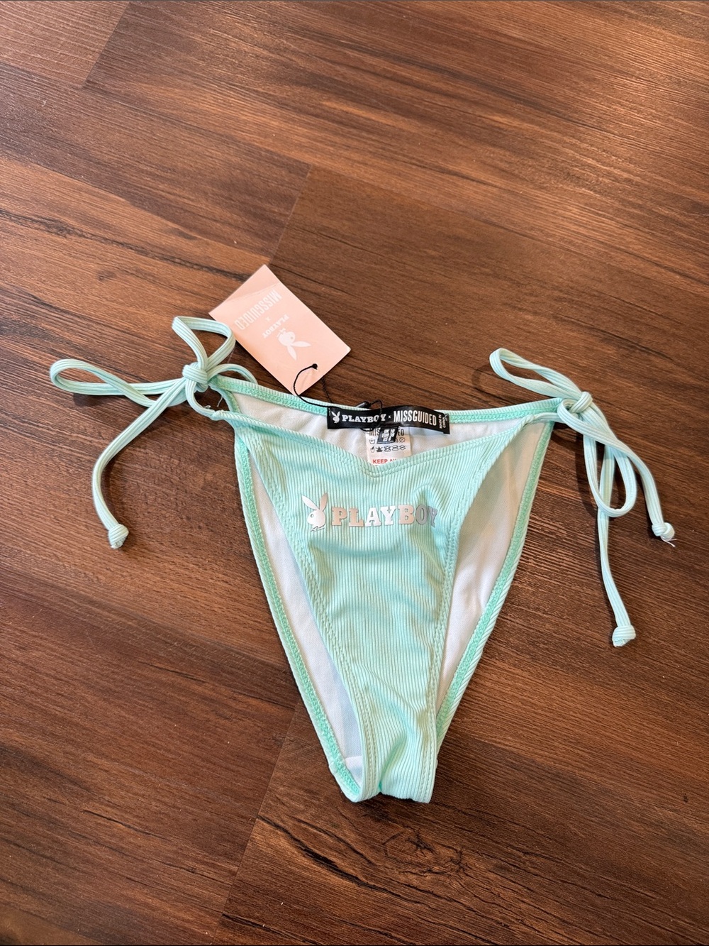Playboy Missguided Women's Teal Thong Bikini Bottoms Size 6